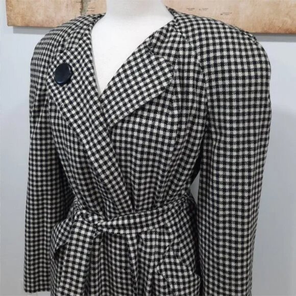 Vtg 50s unique wool gingham coat - Picture 5 of 10